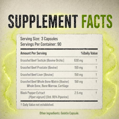 Image of Grass Fed Beef Organ Supplement for Men - Male Optimization Pills - 6 Vital Beef Organs to Drive Prostate Health & Peak Performance, Made in USA, 90 Capsules