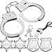 Produktbild Set von 1 Packung Metall Handschellen, 1 Packung Pfeifen und 4 Stück Plastik Polizei Abzeichen, Polizei Kostüm, Bühne oder Geschenk Set und Party Favors Kostüm Stütze