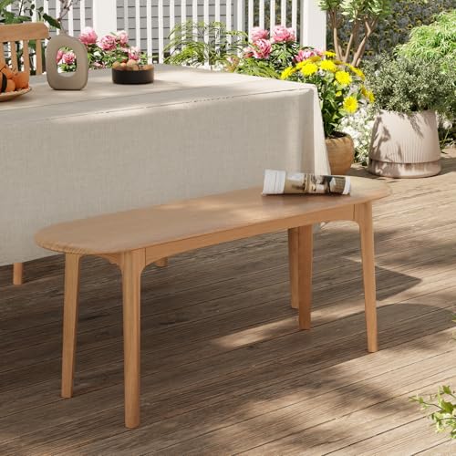 Image of DONGMUWUEJEE 39 inch Solid Wood Small Dining Bench, Entryway Bench, Natural