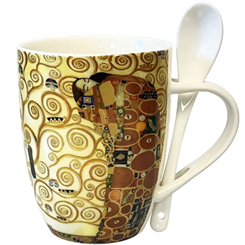Enesco, Taza con cucharita y dibujo de "Árbol de la Vida" de Klimt, cerámica