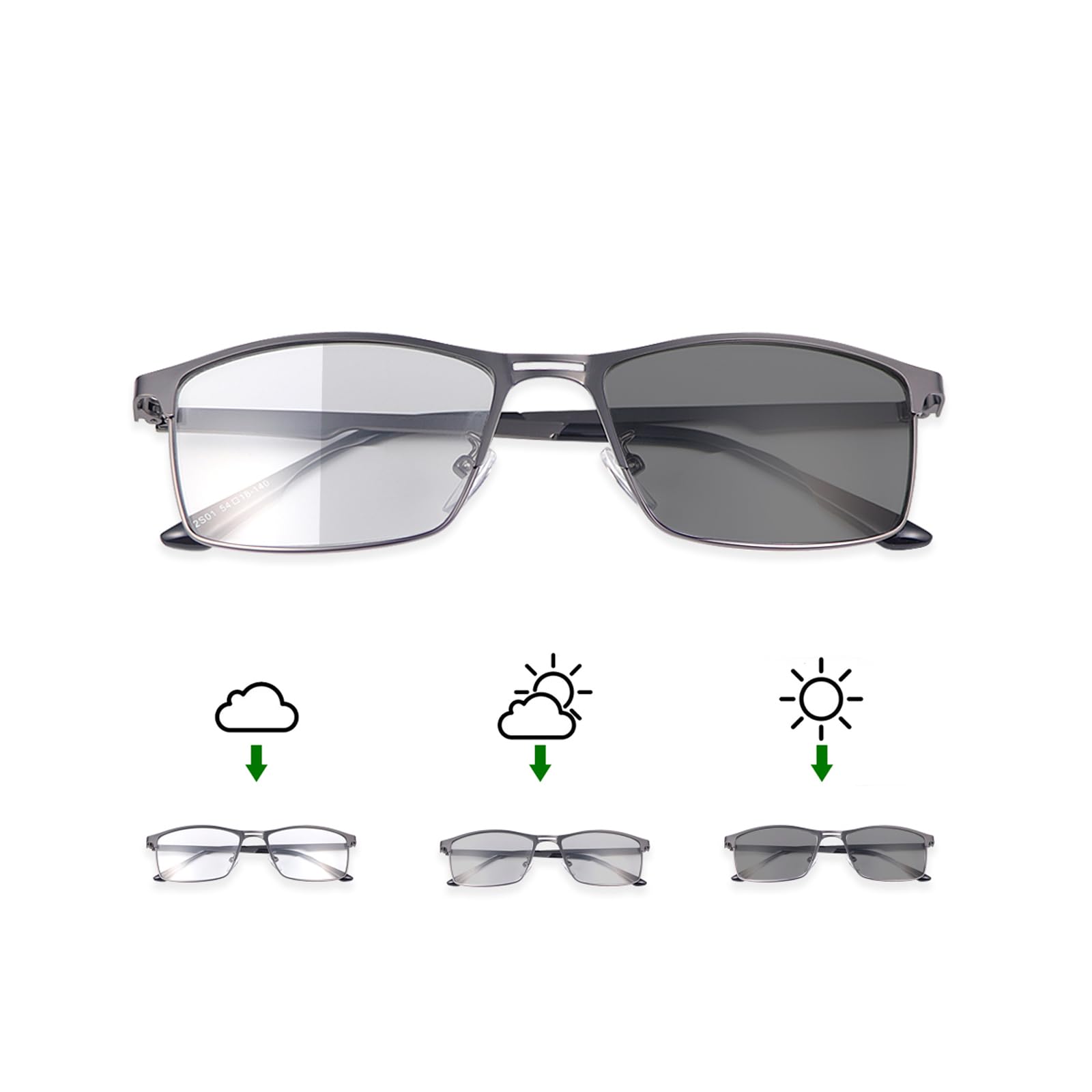 LJIMI Photochromic Bifocal Reading Glasses Men Women Transition Sunglasses UV Protection Sun Readers Far and Near Dual-Use Lens Blue Light Blocking Eyeglasses Full Rim Metal Frame Presbyopia Eyewear