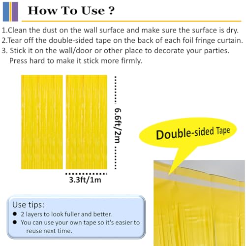 Image of 2PC Yellow Backdrop Curtain for Birthday Party Decorations, Yellow Streamers Fringe Backdrop Birthday Decorations, Foil Fringe Curtains Party Decorations