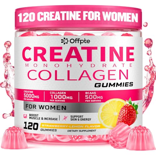 Creatine for Women, 5000mg Complex with Collagen & BCAAs, Vitamin B12, Creatine Monohydrate Gummies for Women, for Lean Muscles, Booty, Focus & Energy, Pre-Workout Chewbles, Sugar-Free, 120 Count