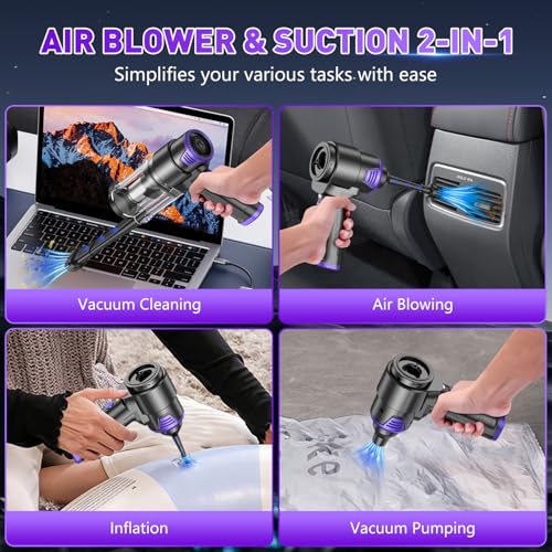 Image of KMM Handheld Car Vacuum Cleaner, 16000PA Air Duster & Vacuum Cleaner, 120W High Power Hand Held Vacuum Cordless, Portable Vacuum Rechargeable with Multi-Nozzles & LED Light for Car, Home, Pet, Office