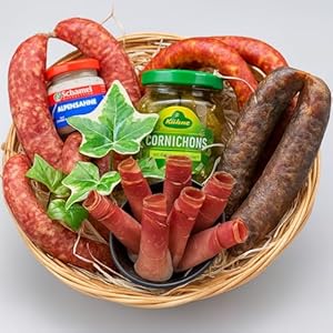 ZinksWurst© Wurst Fleisch Geschenk-Set, Männer Wurstkorb Geschenkkorb, deftige Wurstspezialitäten mit Pfefferbeißer Debrecziner Bratwürste Schinken Meerrettich & Cornichons, Papa Geschenk