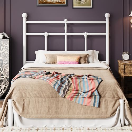 Image of SHA CERLIN Twin Size Metal Platform Bed Frame with Victorian Vintage Headboard /Under Bed Storage /No Box Spring Needed /Easy Assembly /Noise Free /Mattress Foundation /White