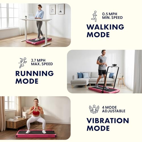 Image of Squatz 2‑in‑1 Walking Pad Treadmill with Handlebar & Vibration Plates - Compact Walking Pad with LED Display, Device Holder, Quiet 1.0HP Motor & Remote for Home or Office Fitness