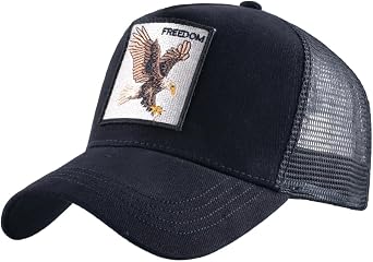 Animal Patch Mesh Trucker Baseball Cap Collection, Embroidered Design, Black