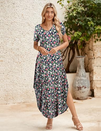 Image of JollieLovin Womens Plus Size Casual Summer Maxi Long Dress Short Sleeve T-Shirt Loose Sun Dress(L-5X)