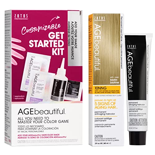 Image of AGE beautiful Permanent Hair Color Cream, 100% Gray Coverage Hair Dye with Biotin Anti-Aging Formula for Fuller, Thicker Hair, Professional Salon Quality