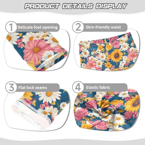 Girls Leggings Soft Toddler Ankle Length Bottoms Sunflower Rose Kids Dance Yoga Pants 4-10 Years3