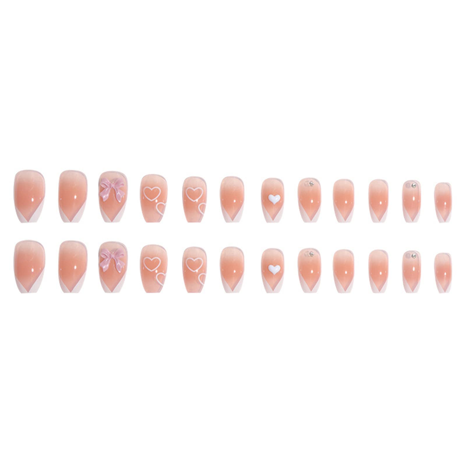 Kurzer Kunstnagel Full Cover Kleber enthalten abnehmbare French Heart Love Press on Nails 24 Stück Finger Nail Art Tipps für Nagelstudios und Frauen DIY Nail Art