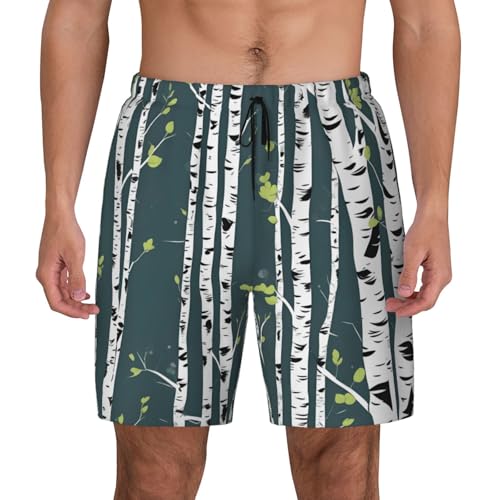 Beauty Birch Tree Mens Double Polyester Swimsuit Trunks Swim Shorts with Compression Liner and Patch Pocket.