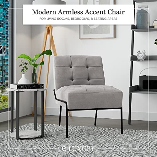 Eluxurysupply Armless Accent Chair | Upholstered Modern Living Room Chair With Metal Frame And Elegant Pintucking | Premium, Comfortable High Density Foam Cushion | Easy Assembly | Grey #TOP2