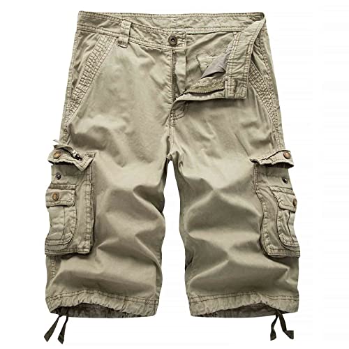 Songyi Short Cargo Militaire Coton Hommes Printemps Été Multi-Pocket Décontracté Short Pants(Size:48,Color:Kaki) Cover