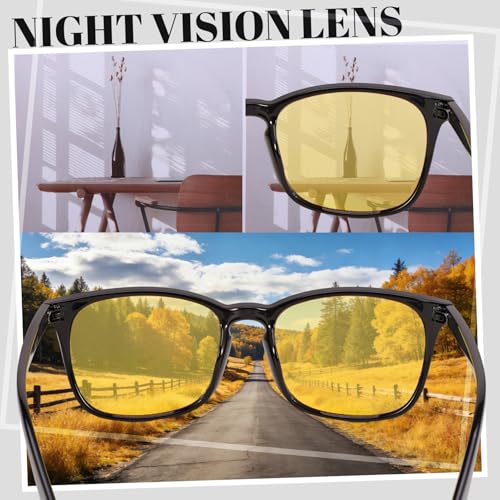 Image of Polarized Sunglasses for Women Men Night Vision Glasses Anti Glare | Yellow Anti Glare UV400 Lens, Lightweight Square Frame, for Day Night Use, Driving, Fishing, Cycling, Traveling