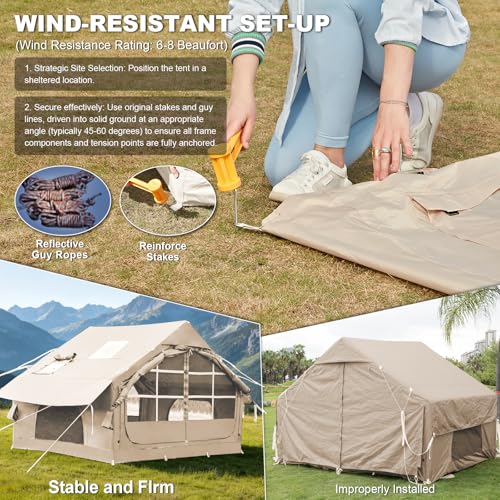 Image of Inflatable Camping Tent,2 /4 /6 /8 Person Glamping Inflatable Tents with Awning, Quick Setup Blow Up Tents with Pump, Waterproof Oxford Inflatable House for Camping, Air Glamping Hot Tents for Adult