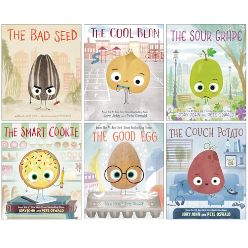 Image of The Food Group The Bad Seed Series 6 Books Collection Set By Jory John(The Bad Seed, The Good Egg, The Cool Bean, The Couch Potato, The Smart Cookie & The Sour Grape)