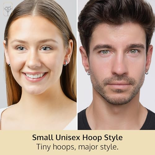 14K Solid White Gold Huggie Earrings for Women | Hypoallergenic Domed or Flat Style Small Hoop Earrings in Sizes 10mm, 12mm & 14mm | Small Gold Hoops for Men & Women by MAX + STONE3