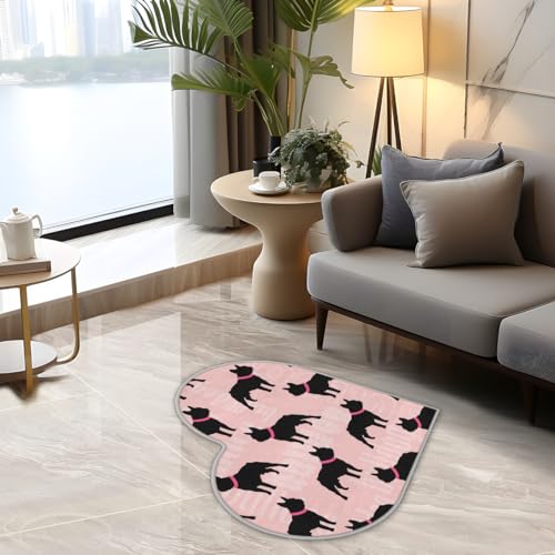 Französische Bulldogge Liebe Langhaar Verdickte Boden Fußmatte Teppiche 80cm, Cartoon Bulldogge Bereich Teppich für Wohnzimmer Küche Schlafzimmer Waschbar rutschfest Bodenmatte Teppich