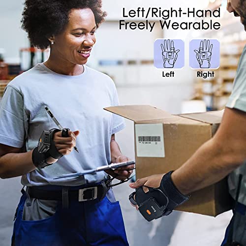 Eyoyo Wearable Glove QR Code Scanner, 1D 2D Tragbar Handschuh Bluetooth Barcode Scanner, Kompatibel mit iPhone Android Finger Ring Scanner, Links&Rechts Hand Switch Portable Bar Code Reader Orange