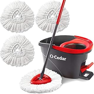 O-Cedar System Easy Wring Spin Mop & Bucket with 3 Extra Refills, Red/Gray