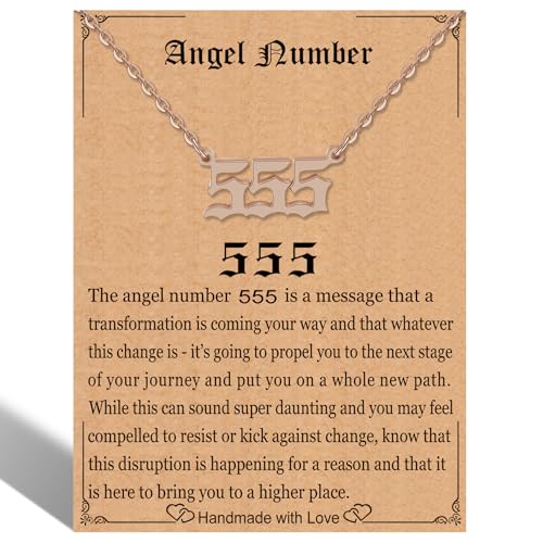 RWQIAN Angel Number Rose Gold 555 Necklace For Women,Dainty Silver Plated Number 337 Pendant Choker Chain Numerology Jewelry Necklace Gifts for Women Girls