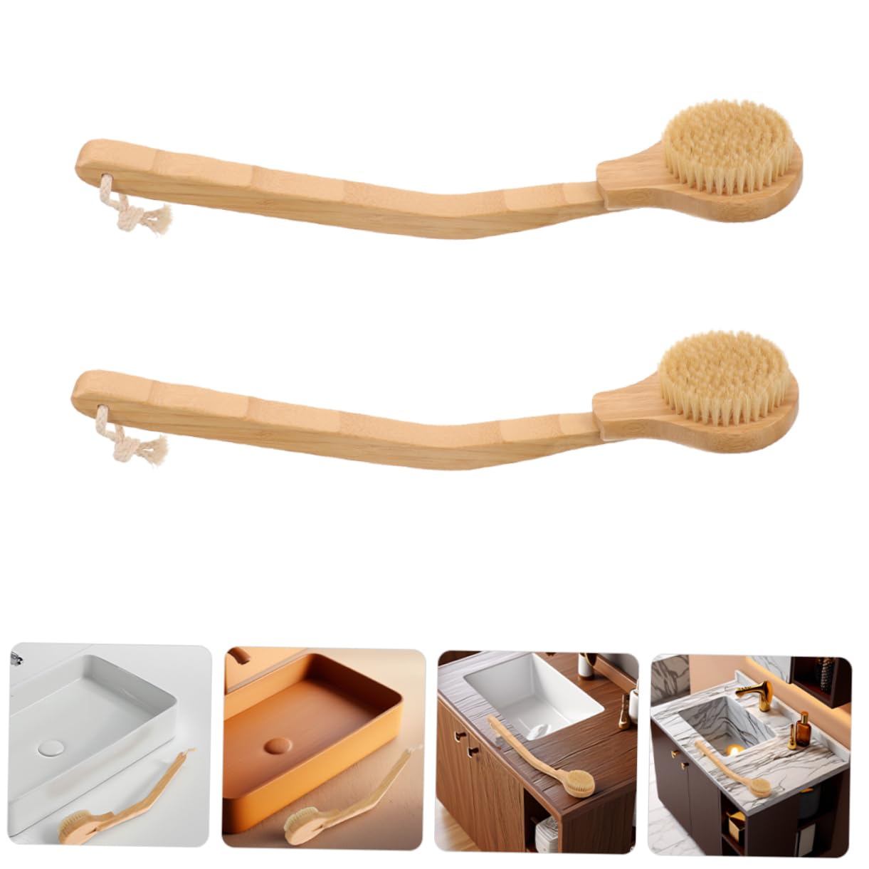 2stücke Teilige Badebürste Mit Langem Bambusgriff Zum Oder Trockenbürsten Massagebürste Für Körper Peeling Für Haut