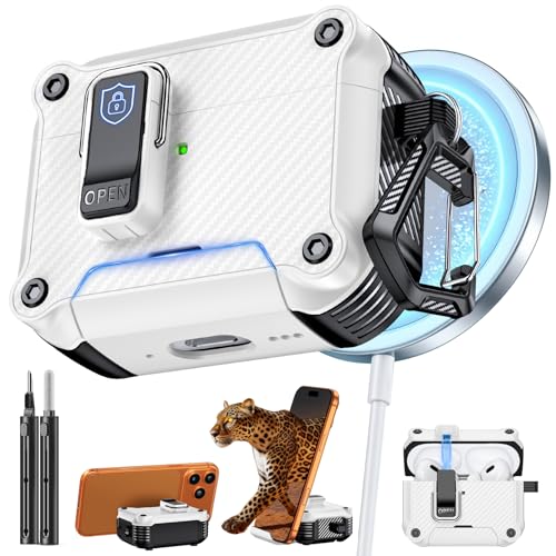 Image of Inesore for AirPods AirPods Pro 1st /2nd Case with Secure Lock (White) | Phone Stand Design,Compatible with MagSafe,Automatic Snap Switch Secure Cover Carbon Fiber Texture with Cleaner Kit