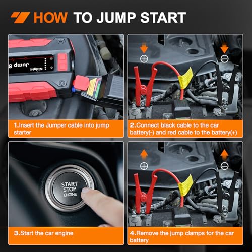 Image of Nilight 2000A Car Battery Jump Starter Up to 8.0L Gas /7.0L Diesel Engines | Start Your Vehicle Under Low Voltage Conditions Jump Start Booster Pack Jumper Cables LED Light Portable 12V DC Output