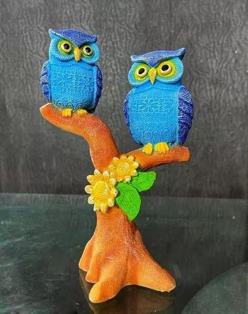 Hausse Swinging Panda, Monkey, Kola, Rabbit Hanging Decor for Garden, Home, Gift,Resin Pack Bird Scarecrow Fake Owl Decor/Office/ (2 OWL FAMILY)