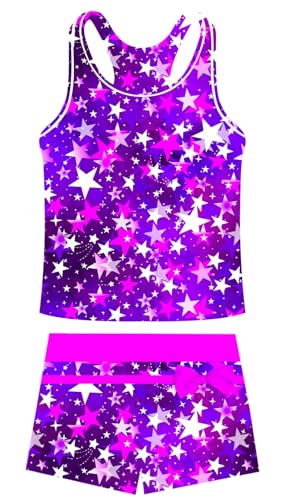 Image of Belovecol Girls Swimsuits Two Piece Tankini Bathing Suits Boyshort Summer Beach Swimwear 4-16Y Removable Bra Pads Above 12Y