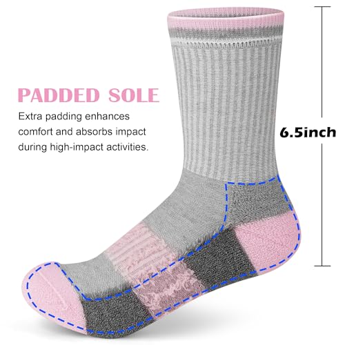 Image of Gonii Women Socks Hiking Running Thick Cushion Athletic Crew Socks 5-Pair | Breathable material, Arch support, Mid calf long length, Anti-blister, Elastic cuff for sport, Tennis, Cycling and casual