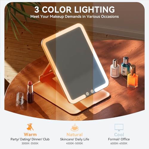 Auxmir Rechargeable Makeup Vanity Mirror, Portable Travel Mirror, 3 Color Lighting, Dimming Touch Screen, Folding Rotating Lighted Beauty Mirror with Stand for Home, Travel(Rose Gold) - Cosy Home Interiors Auxmir Rechargeable Makeup Vanity Mirror, Portable Travel Mirror, 3 Color Lighting, Dimming Touch Screen, Folding Rotating Lighted Beauty Mirror with Stand for Home, Travel(Rose Gold) - Image 3