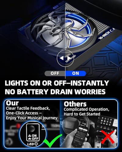 Image of 1600W Slim Underseat Car Subwoofer and Amp Package with LED Switch, Powered Subwoofer Car Audio with Built-in Amp, Low Pass /Gain /Bass Boost Control, Deep Distortion-Free Bass for Truck SUV