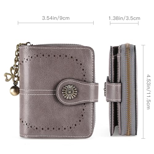 Image of Small Wallet for Women Leather Bifold Compact RFID Blocking with Zipper Coin Pocket
