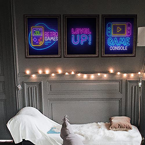 Spakon 6 Pieces Video Game Art Print Colorful Gaming Themed Canvas Wall Art Neon Gaming Posters 8X10 Inch Video Game Wall Art Gaming Artwork For Kids Boy Wall Decor Teens Bedroom Game Room Decor #TOP5