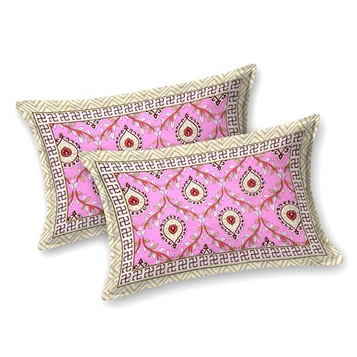Image of RajasthaniKart Pure Cotton 180 TC King Size BEDSHEET with 2 Pillow Cover - 90X108 (Suitable for King Size Bed Sheet or Double Bed, Pink) PSP 140