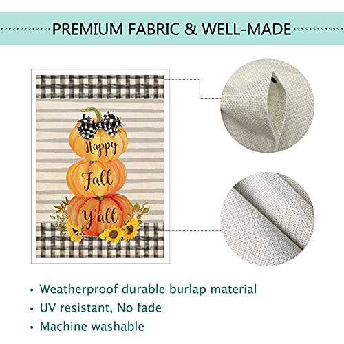 Baccessor Happy Fall Y’all House Flag Double Sided Buffalo Plaid Thanksgiving Pumpkins Sunflower House Flag Rustic Farmhouse Autumn Halloween Outside Outdoor Decoration 28 X 40 Inch #TOP4