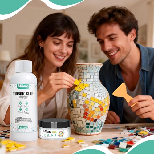 Miioto Fugenmasse Mosaik, Mosaikkleber, Mosaikkleber Transparent, Mosaik Fugenmasse Wird für Dekosteine, Heimwerkerarbeiten usw Verwendet, für alle Untergründe Geeignet(100g+100ml)