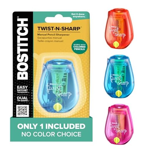 Bostitch Office Pencil Sharpener, One Assorted Color, Twist-n-Sharp, Kids & Colored Pencils, (PS1-ADJ)