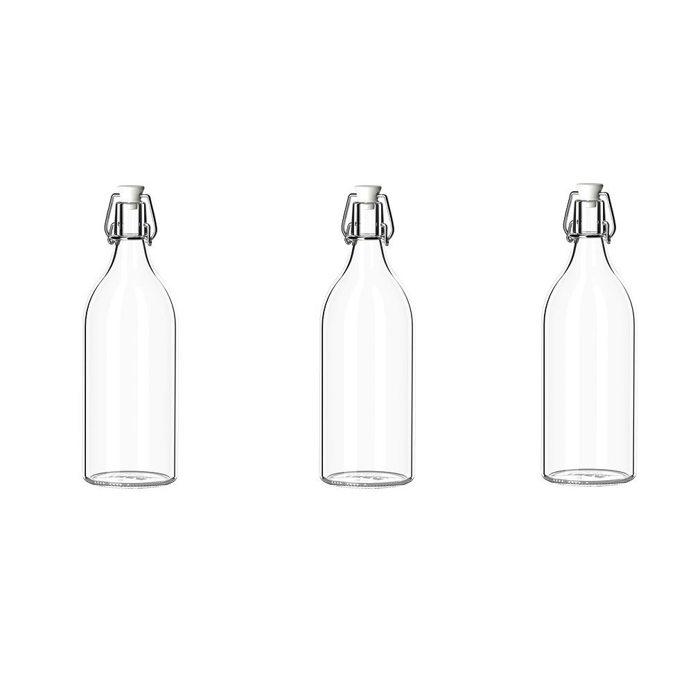 IKEA KORKEN Flaschen mit Verschluss; aus Klarglas; (1l); 3 Stück