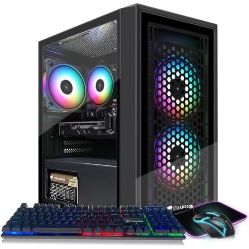 STGAubron Gaming PC Computer Desktop, RX 550 4GB, Intel i7 Xeon E5, 16GB RAM, 512GB SSD, WiFi, BT 5.0, W10H64, RGB Fanx3, RGB Mouse Pad, Gaming Computer Tower for Gamer,Streaming