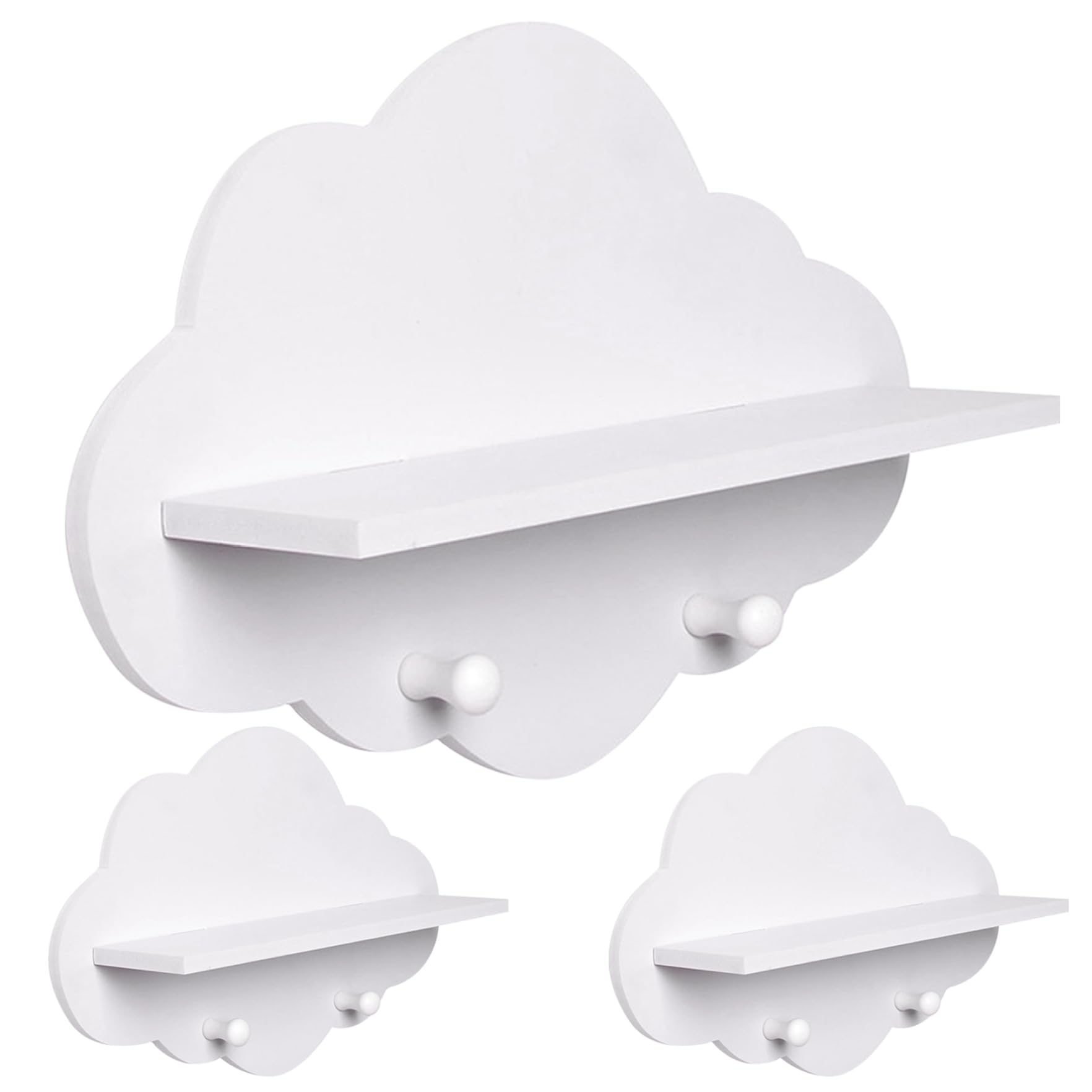 Étagères nuage 3PCS étagère flottante en bois blanc pour rangement mural enfant