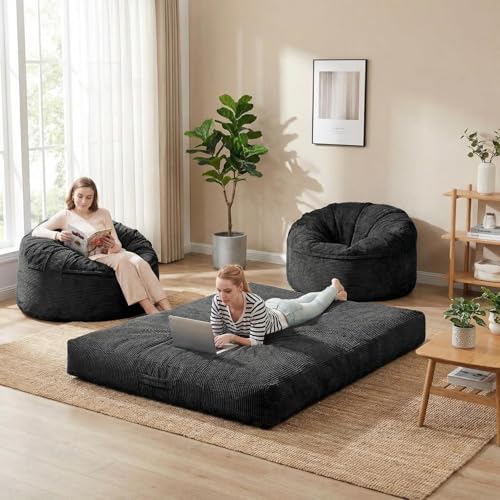 GarveeHome Puf Convertible 2 en 1 con Funda de Pana, sofá Cama con Funda Lavable a máquina, Cama de Suelo con Acolchado Grueso, para Dormitorio y Sala de Estar