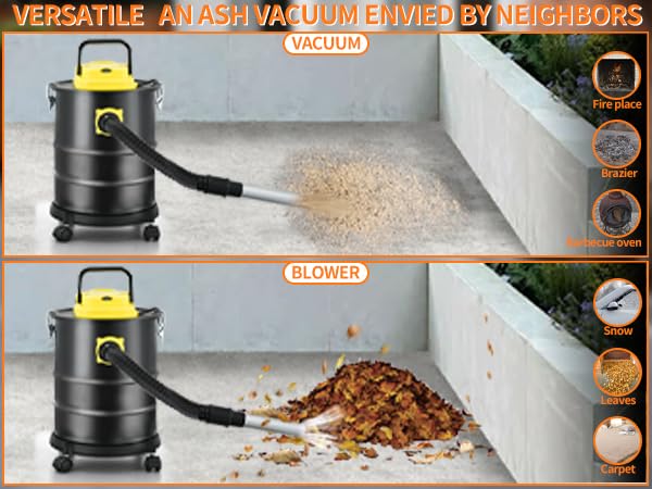 Image of Fireplace Ash Vacuum Cleaner, 4 Gallon Heat Resistant Lightweight Canister Vacuum Cleaner with 1000W Powerful Suction Blowout for Fireplaces, Pellet Roasters, Woodstoves Pellet Ash Vacuums