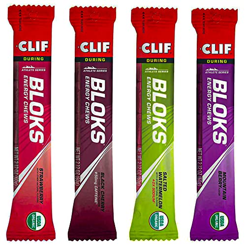 Energy Chews - Clif Bloks - 4 Flavor Variety Pack - Mountain Berry - Salted Watermelon - Black Cherry - Strawberry - Non-Gmo - Plant Based Food - Fast Fuel For Cycling And Running - Workout Snack (2.1 Ounce Packet, 4 Count) #TOP1