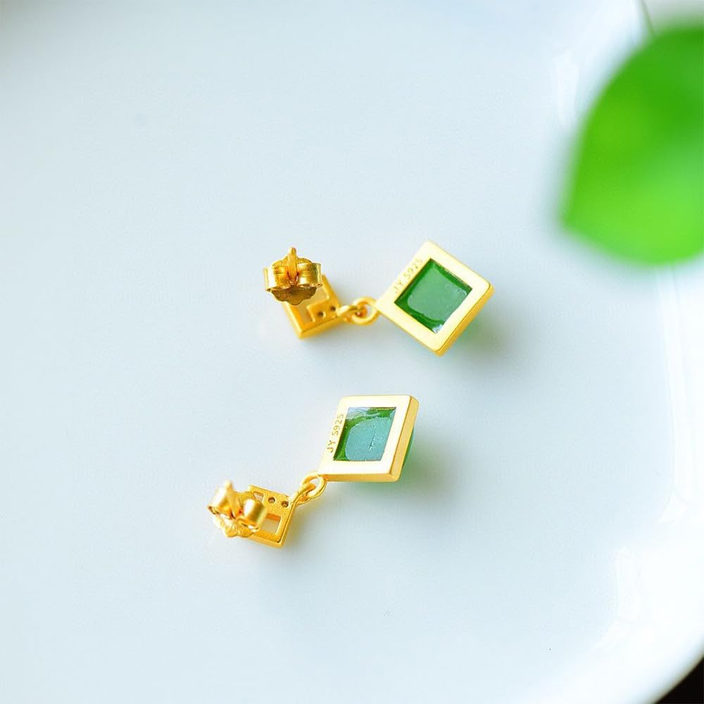 S925 Silver Gold-Plated Natural Hotan Jasper Diamond Earrings for Women Yoga Genuine