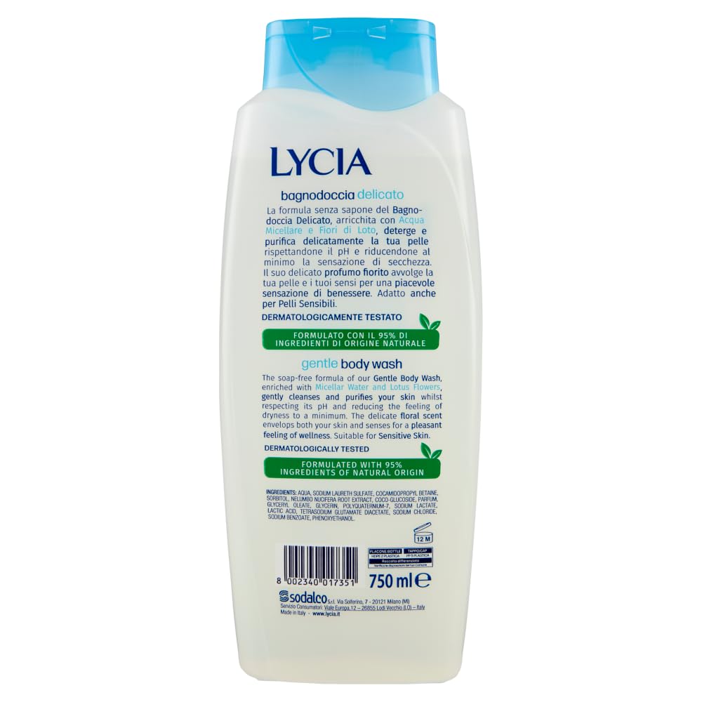 Lycia Bagnodoccia Delicato Acqua Micellare e Fiori di Loto - Gel doccia delicato con acqua micellare e fiori di loto 750 ml + portachiavi Beni Culinari