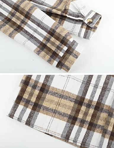 Gihuo Men's Flannel Shirt Casual Loose Long Sleeve Button Down Plaid Shacket Jacket(Khaki-L) #TOP6